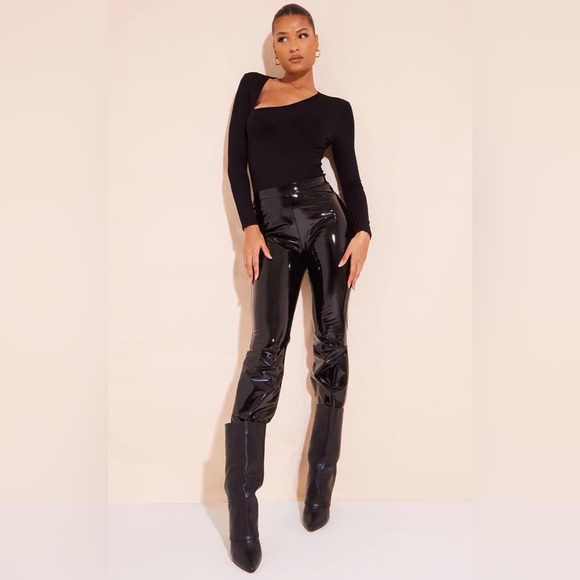 Pretty Little Thing Black Asymmetrical Jersey Thong Bodysuit - Picture 2 of 6